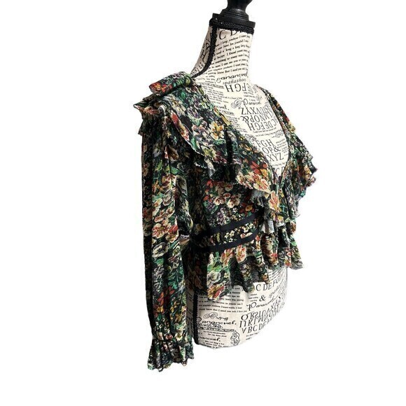Free People Rudi Ruffled Crop Top Multi Floral Size S Trendy event whimsical‎ - Picture 2 of 7